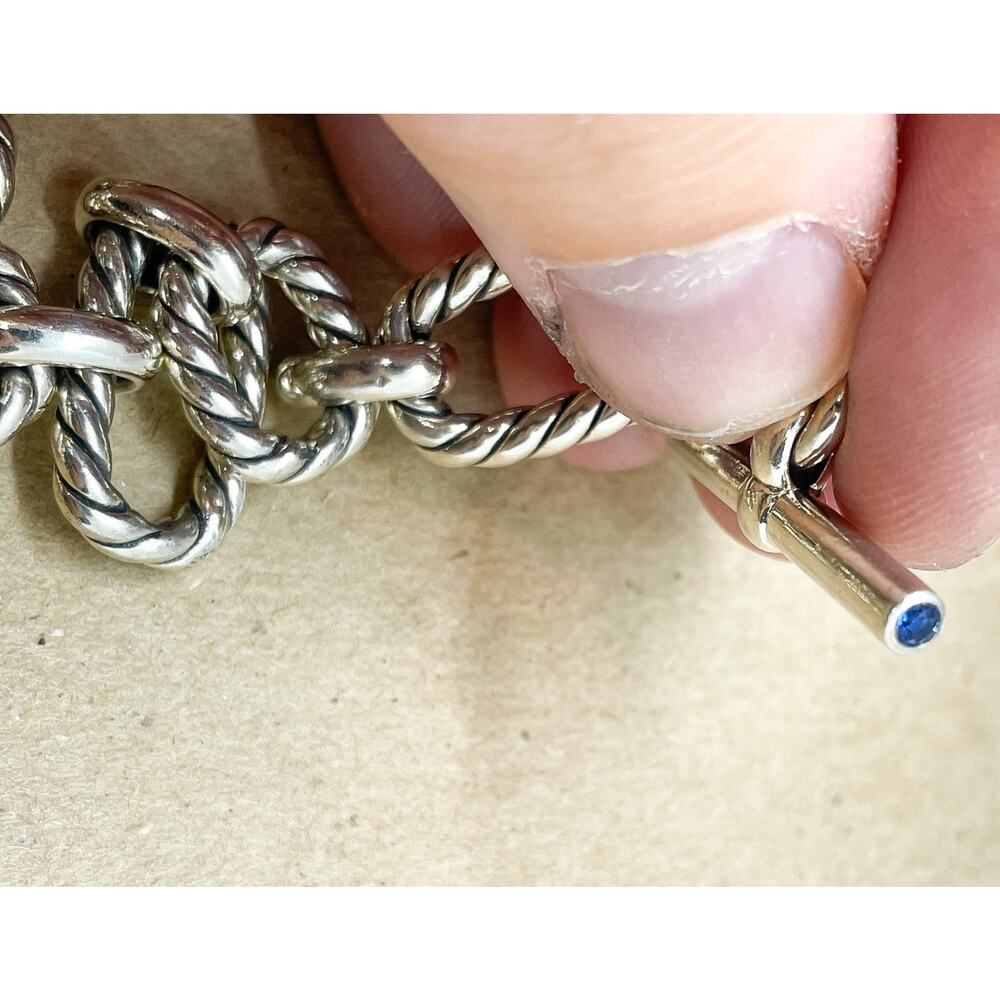 David Yurman Cushion Link Toggle Bracelet Sterling Silver Blue Sapphires 7.25" - Picture 12 of 16